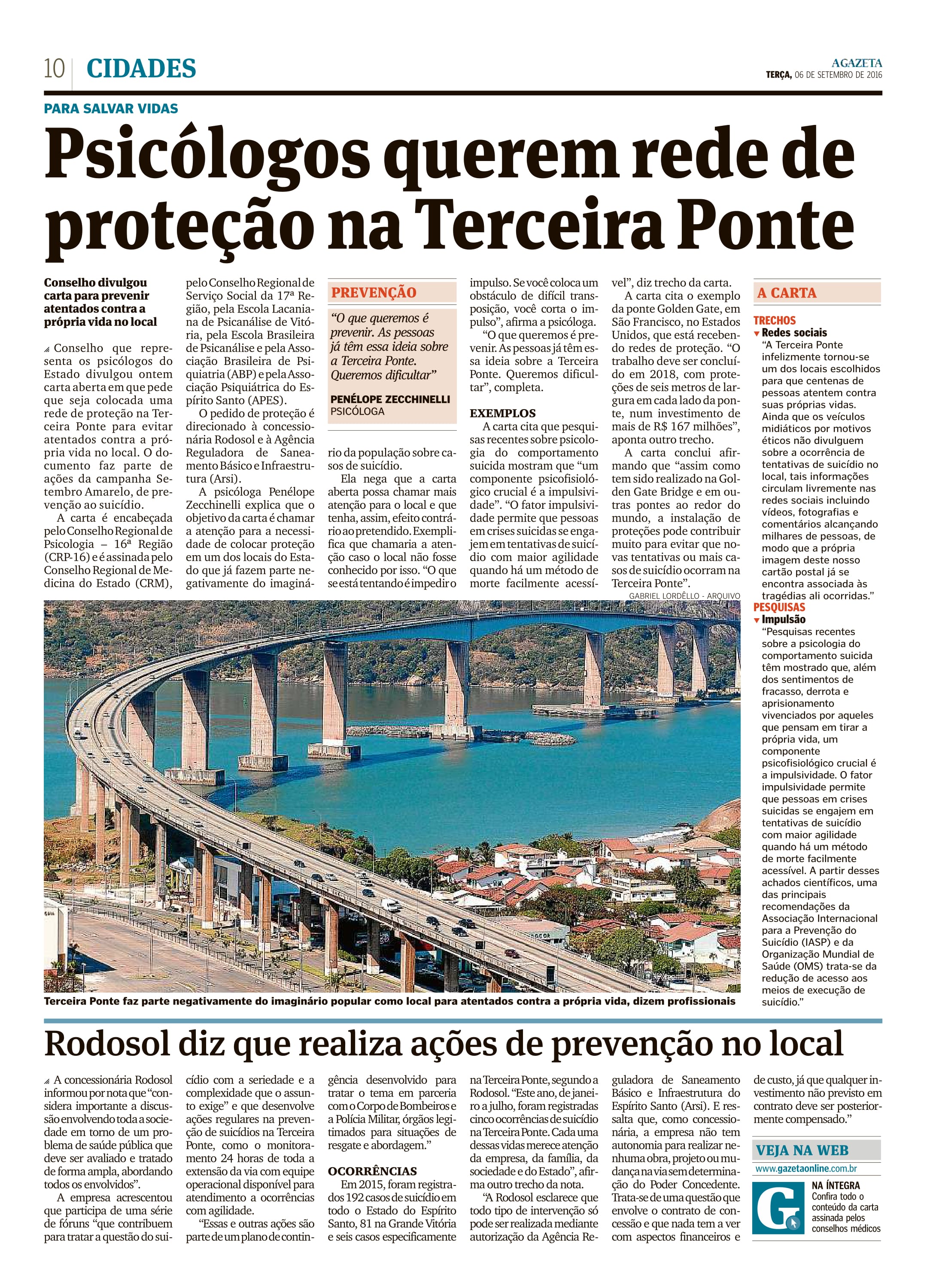 Psicólogos querem rede de proteção na Terceira Ponte_AG_CIDADES_PÁG 10_06.09.2016-1
