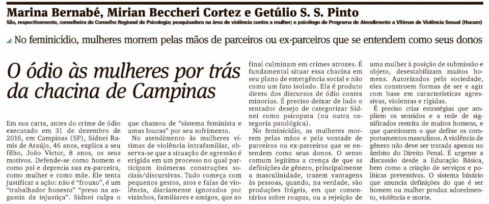 Artigo AG - p 17 - 12-01-17 - O ódio às mulheres por trás da chacina de Campinas