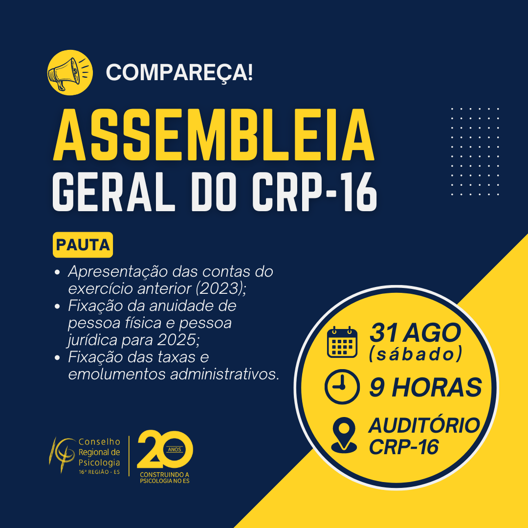 CRP-16 convoca assembleia geral para definir valor da anuidade de 2025